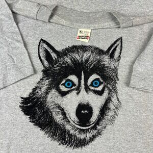 VTG Screen Stars T Shirt Mens XL Gray Husky Wolf Eyes USA Single Stitch 80s